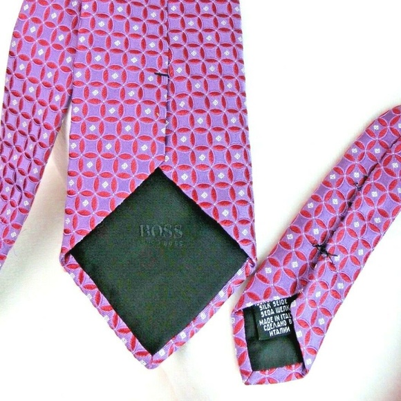 Hugo Boss Mens Tie Purple Geometric Pattern Silk - Picture 2 of 6